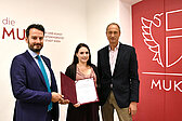 Sebastian Sima (Vorsitzender der Jury), Ekaterina Spivakovskaia (Zweiter Preis), Rektor Dr. Mailath-Pokorny